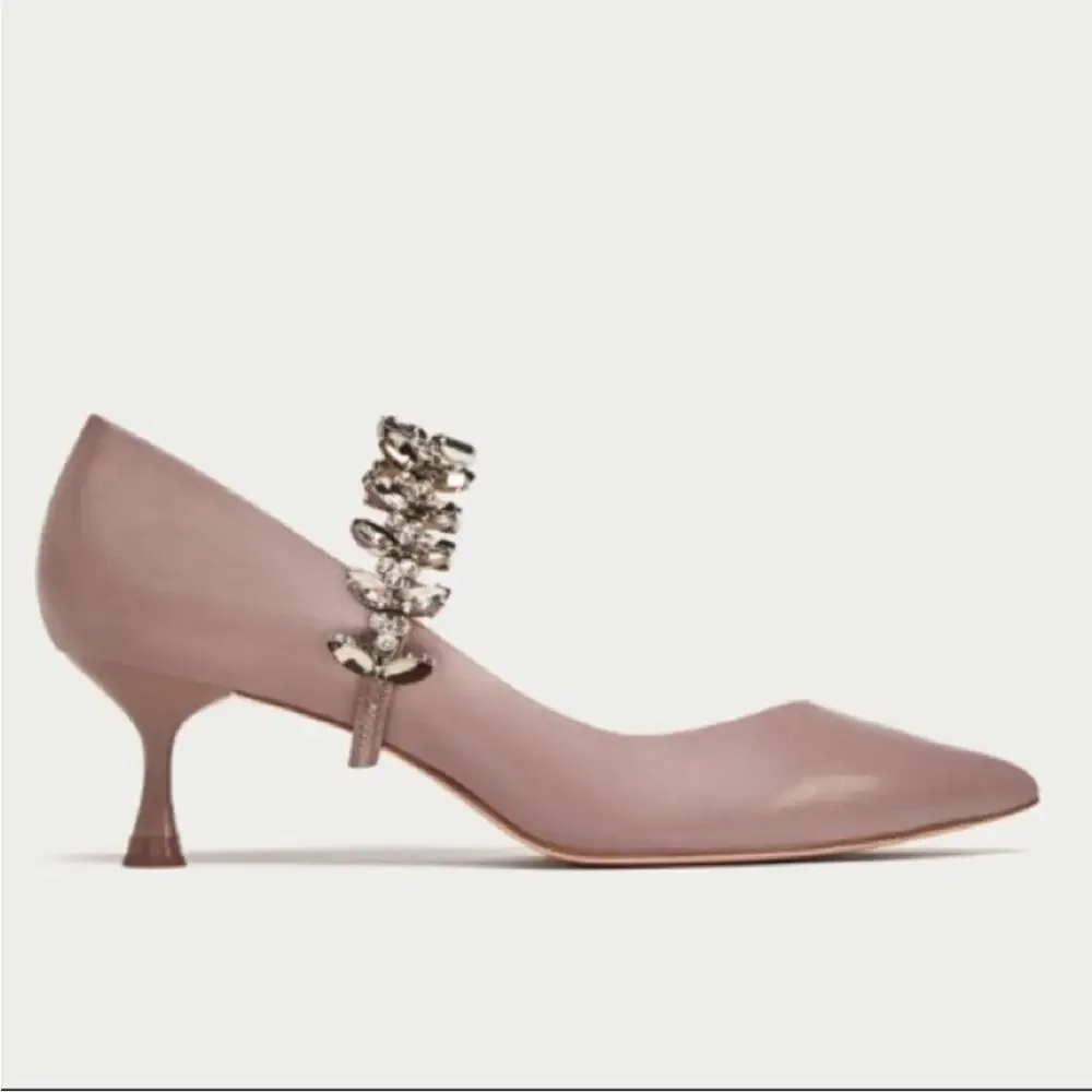 Zara Embellished Strap Pink Mid-Heel Pump